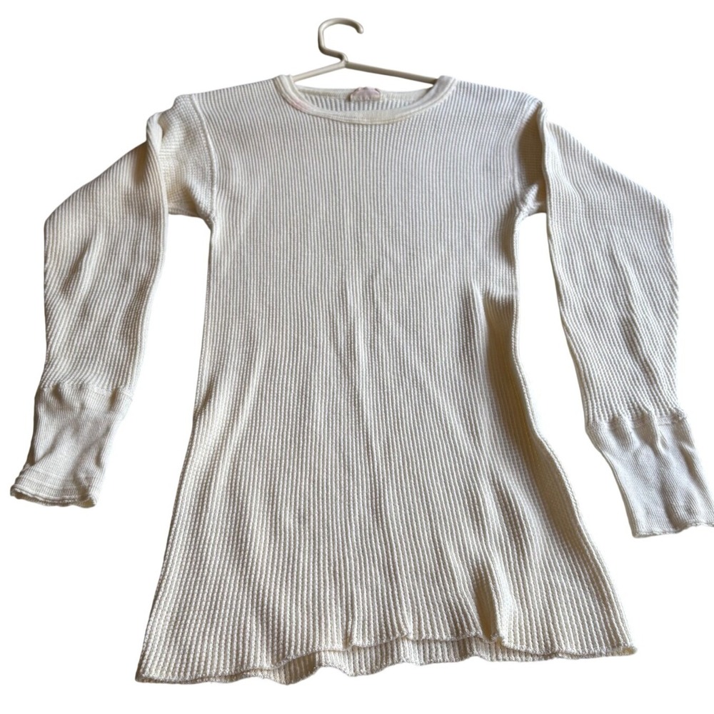 Vintage Sears Thermal Long Sleeve Shirt Waffle Knit Cream Mens Medium 38-40